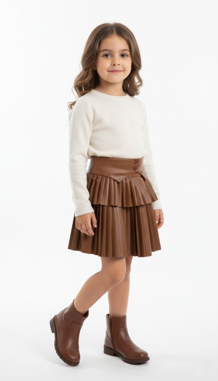 ✨ Girls' Elegant Pleated Leather Skirt 8301
