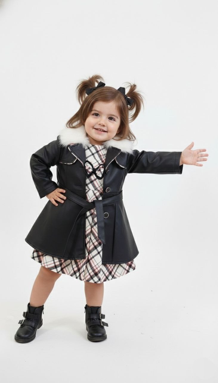 Girls Leather Coat & Dress Set | Sina Kids 8001