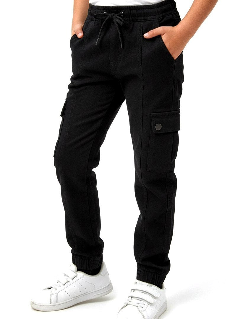 Black Cargo Pants – Kids Slim Fit