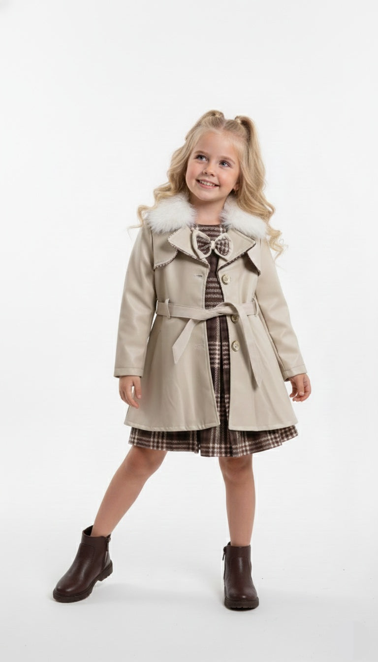 Girls Leather Coat & Dress Set | Sina Kids  9001