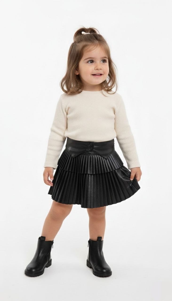 ✨ Girls' Elegant Pleated Leather Skirt  8301