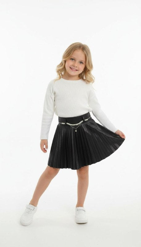 Girls' Elegant Pleated Leather Skirt – M 8302