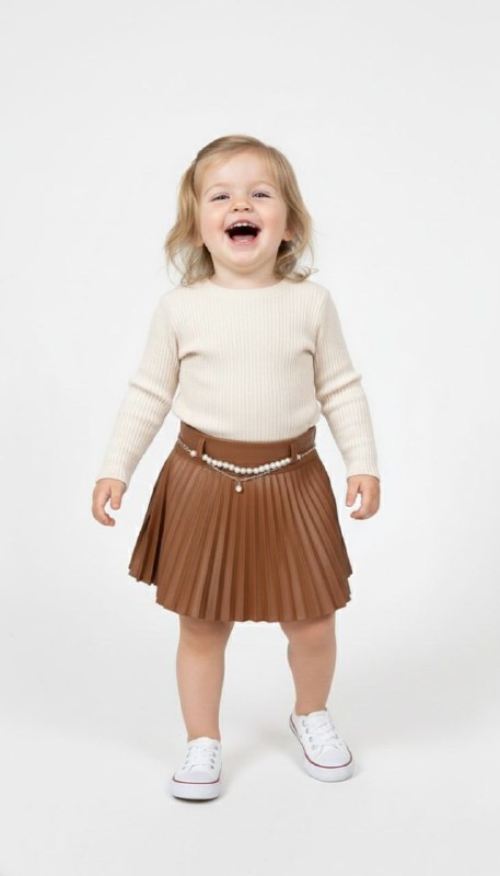 Girls' Elegant Pleated Leather Skirt – M 8302