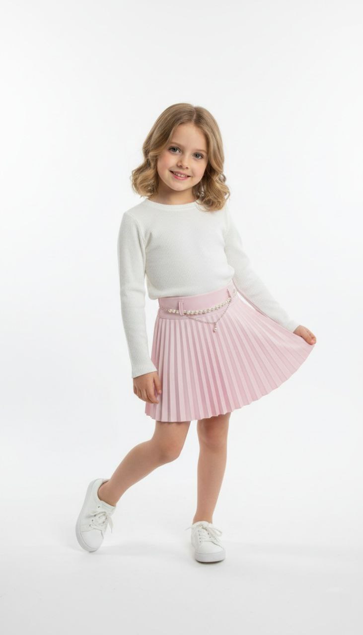 Girls' Elegant Pleated Leather Skirt – M 8302
