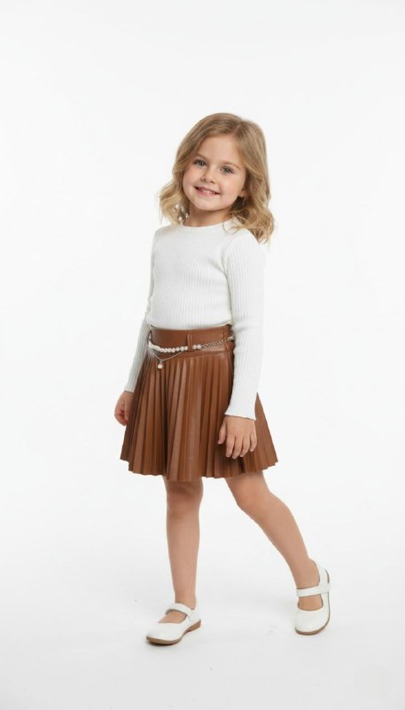 Girls' Elegant Pleated Leather Skirt – M 8302