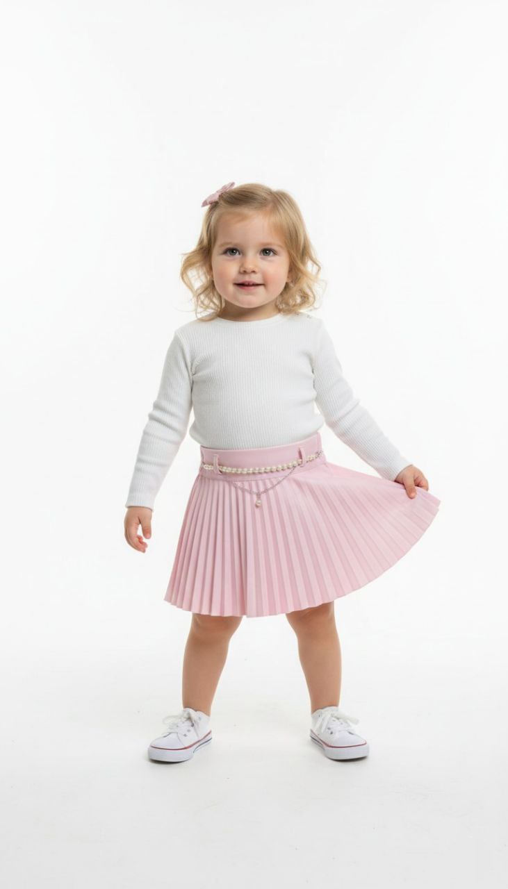 Girls' Elegant Pleated Leather Skirt – M 8302