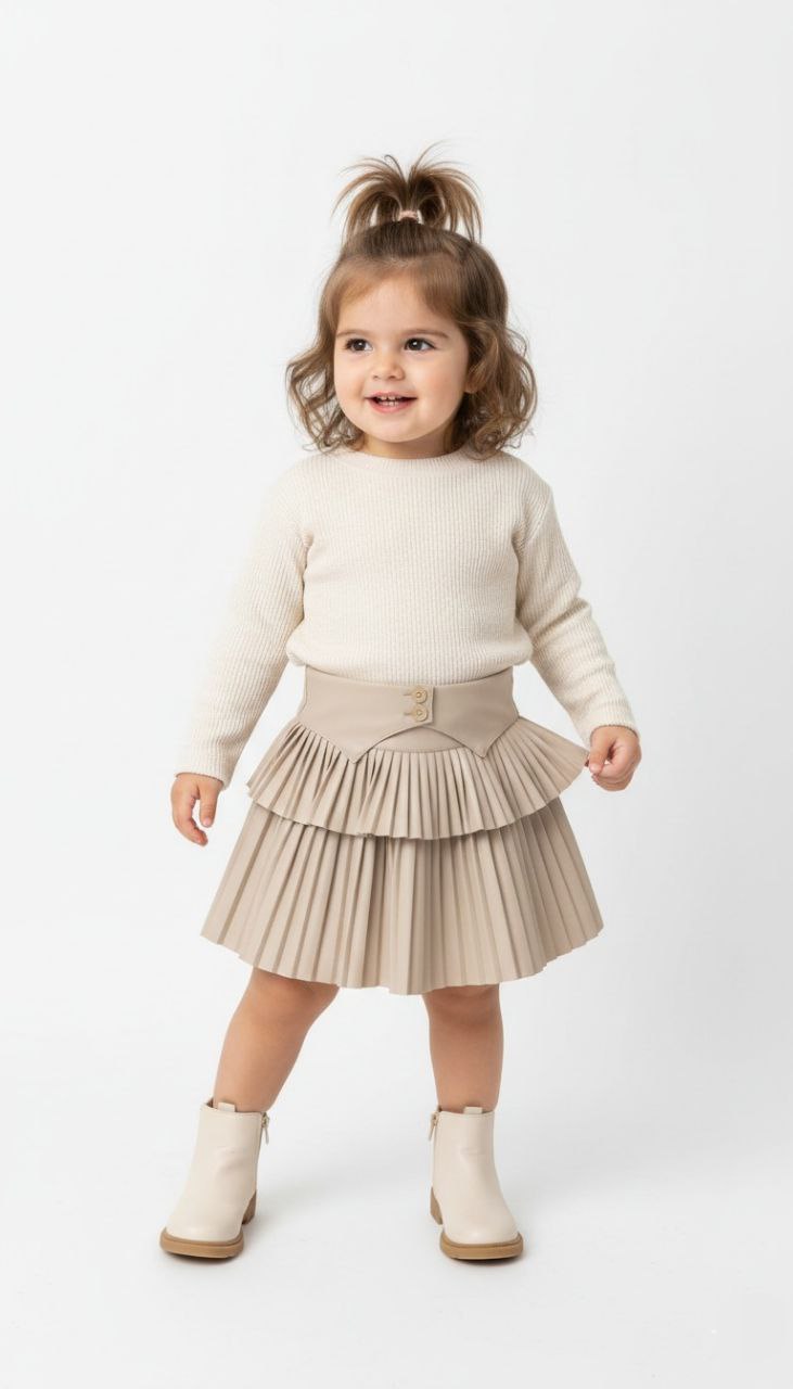 ✨ Girls' Elegant Pleated Leather Skirt  8301
