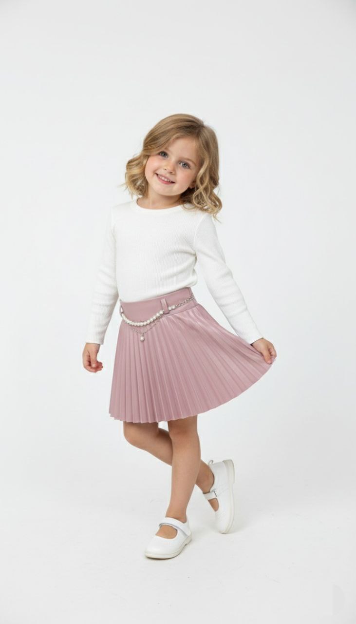 Girls' Elegant Pleated Leather Skirt – M 8302