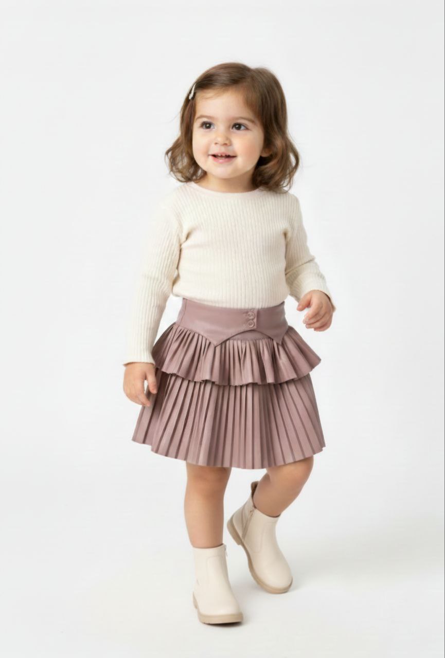 ✨ Girls' Elegant Pleated Leather Skirt  8301