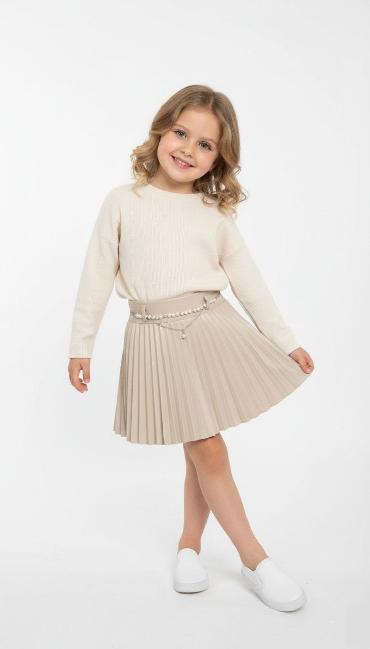 Girls' Elegant Pleated Leather Skirt – M 8302