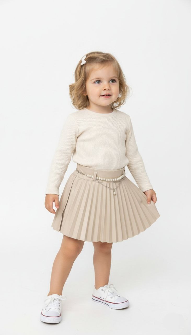Girls' Elegant Pleated Leather Skirt – M 8302