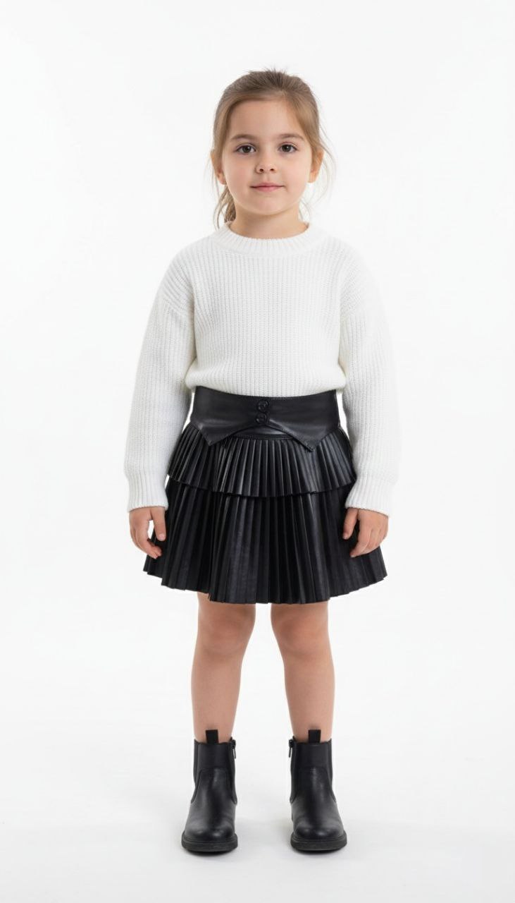 ✨ Girls' Elegant Pleated Leather Skirt  8301