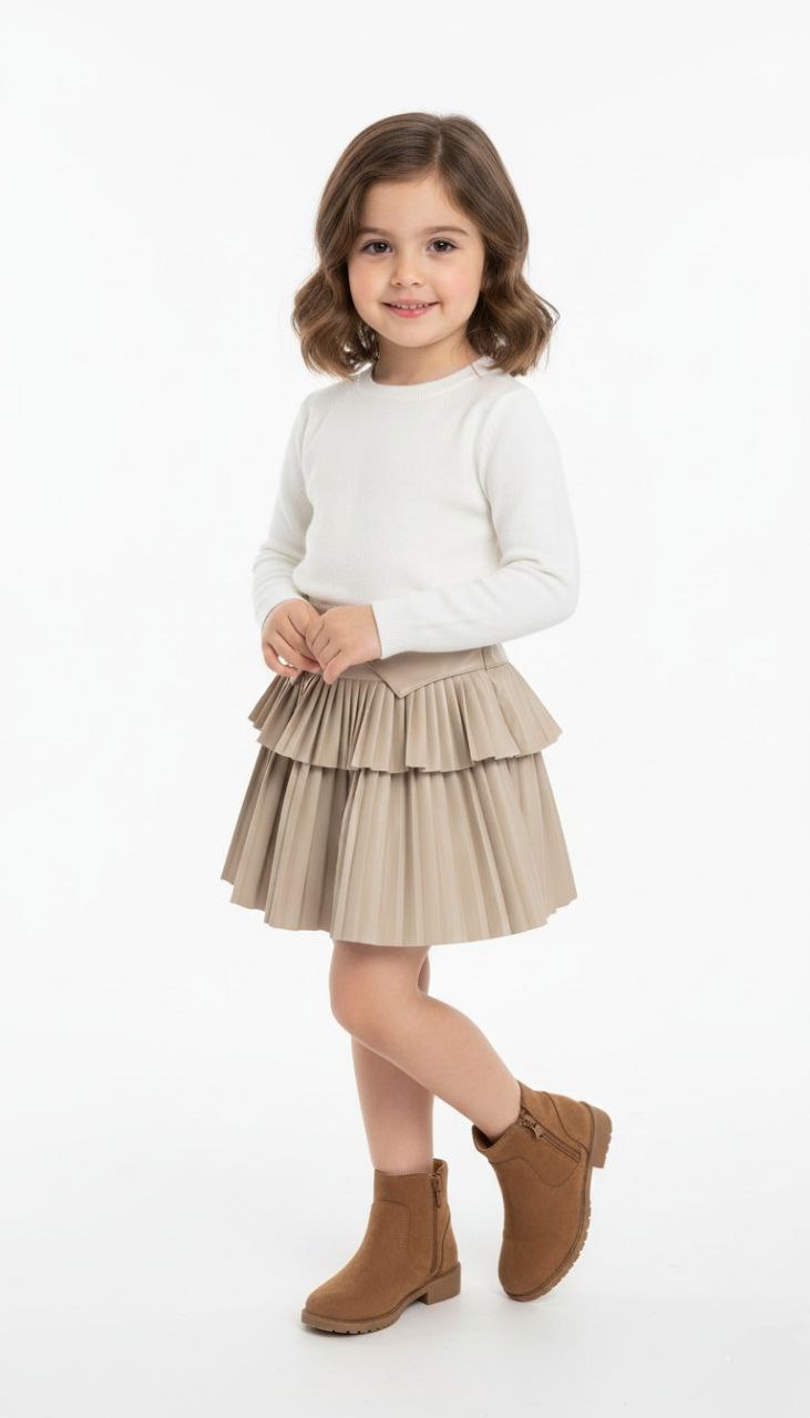 ✨ Girls' Elegant Pleated Leather Skirt  8301