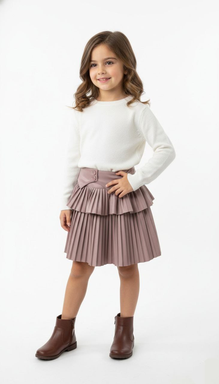 ✨ Girls' Elegant Pleated Leather Skirt  8301